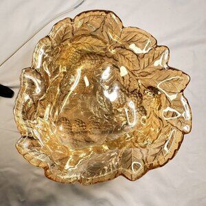 Vintage Indiana Loganberry Amber Carnival Glass Iridescent Candy Dish Bowl 7”